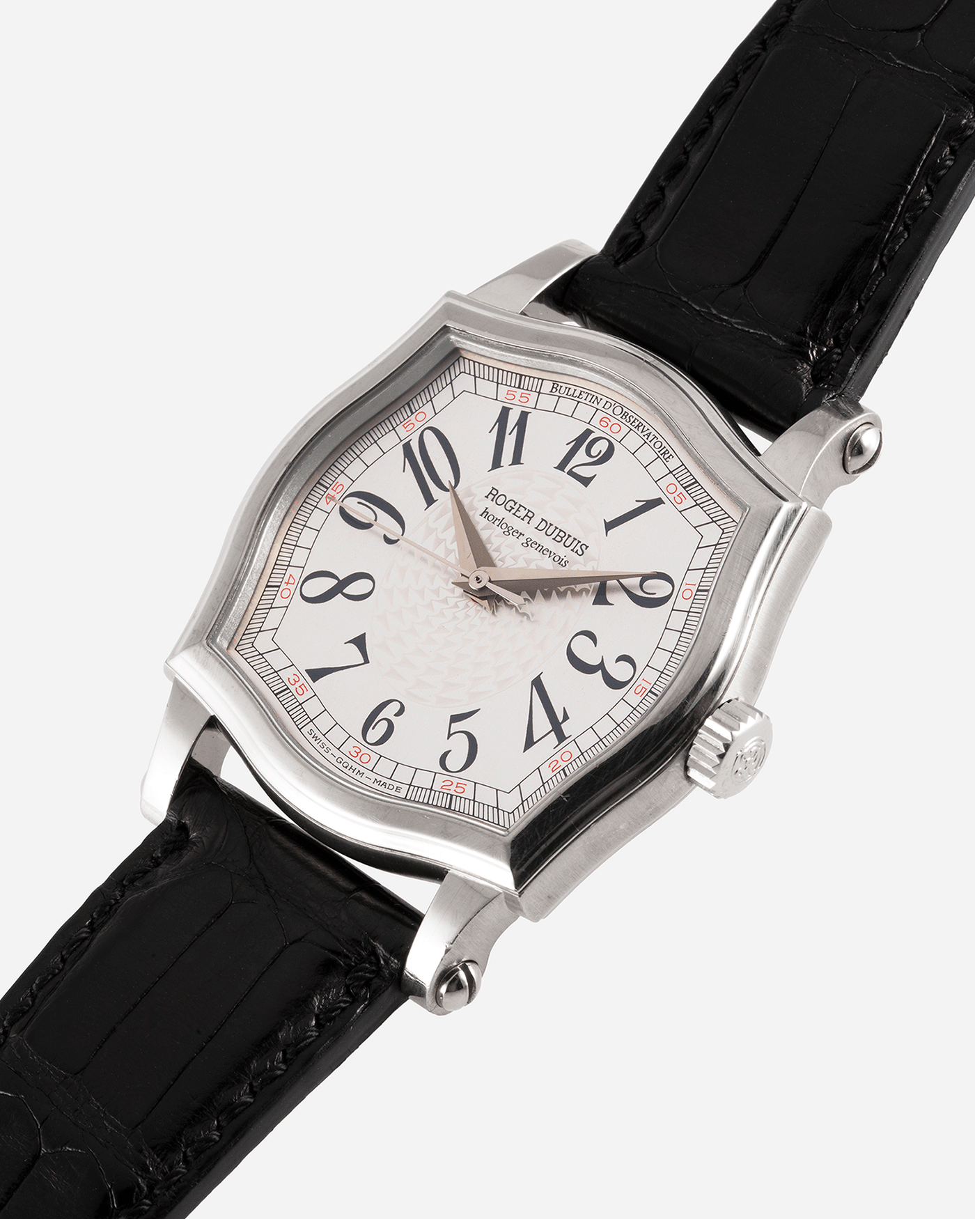 Brand: Roger Dubuis Year: 1990s Model: Sympathie 37 Material: 18k White Gold Movement: Cal RD 57 Case Diameter: 37mm Strap: Roger Dubuis Black Alligator with 18k White Gold Tang Buckle