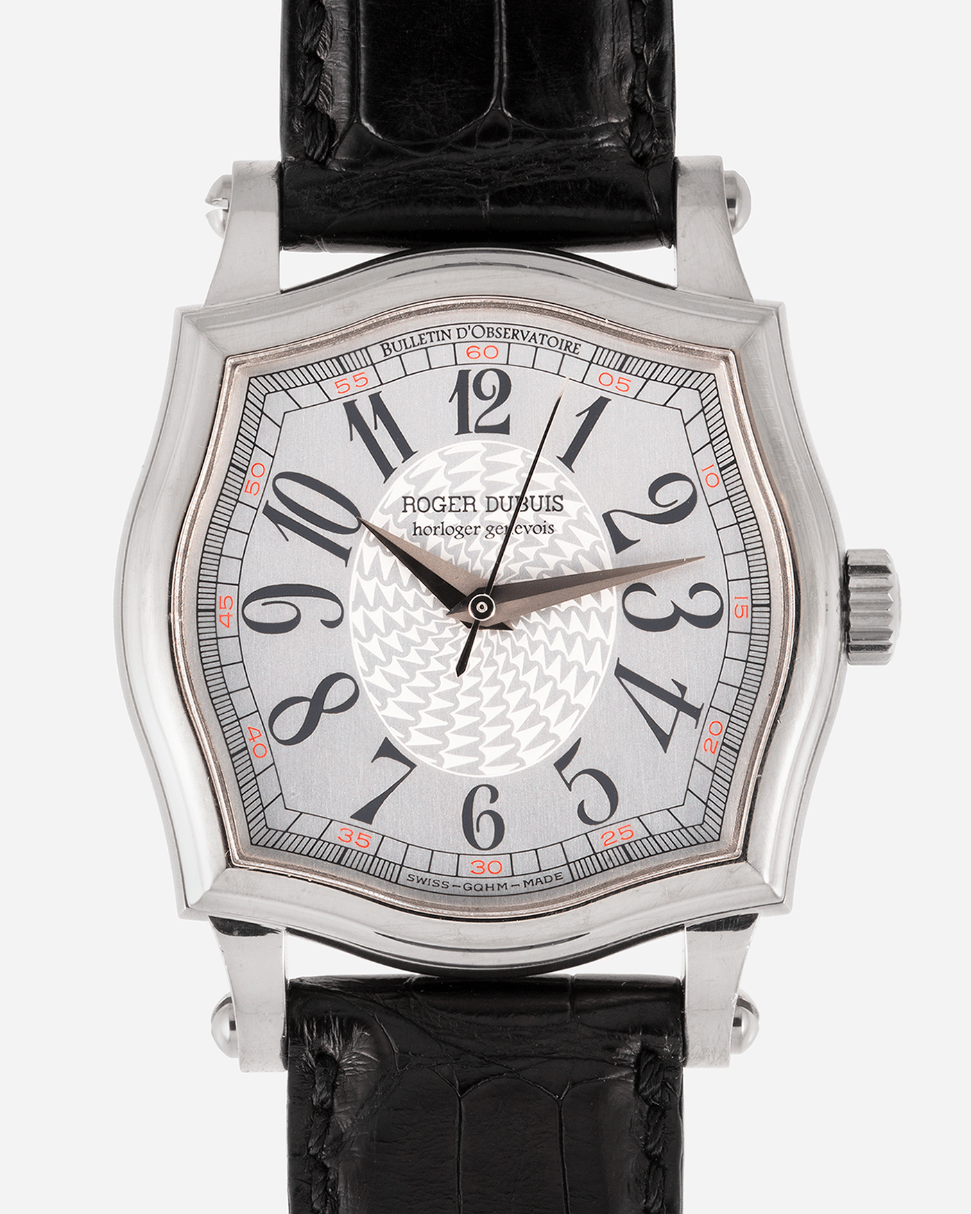 Brand: Roger Dubuis Year: 1990s Model: Sympathie 37 Material: 18k White Gold Movement: Cal RD 57 Case Diameter: 37mm Strap: Roger Dubuis Black Alligator with 18k White Gold Tang Buckle