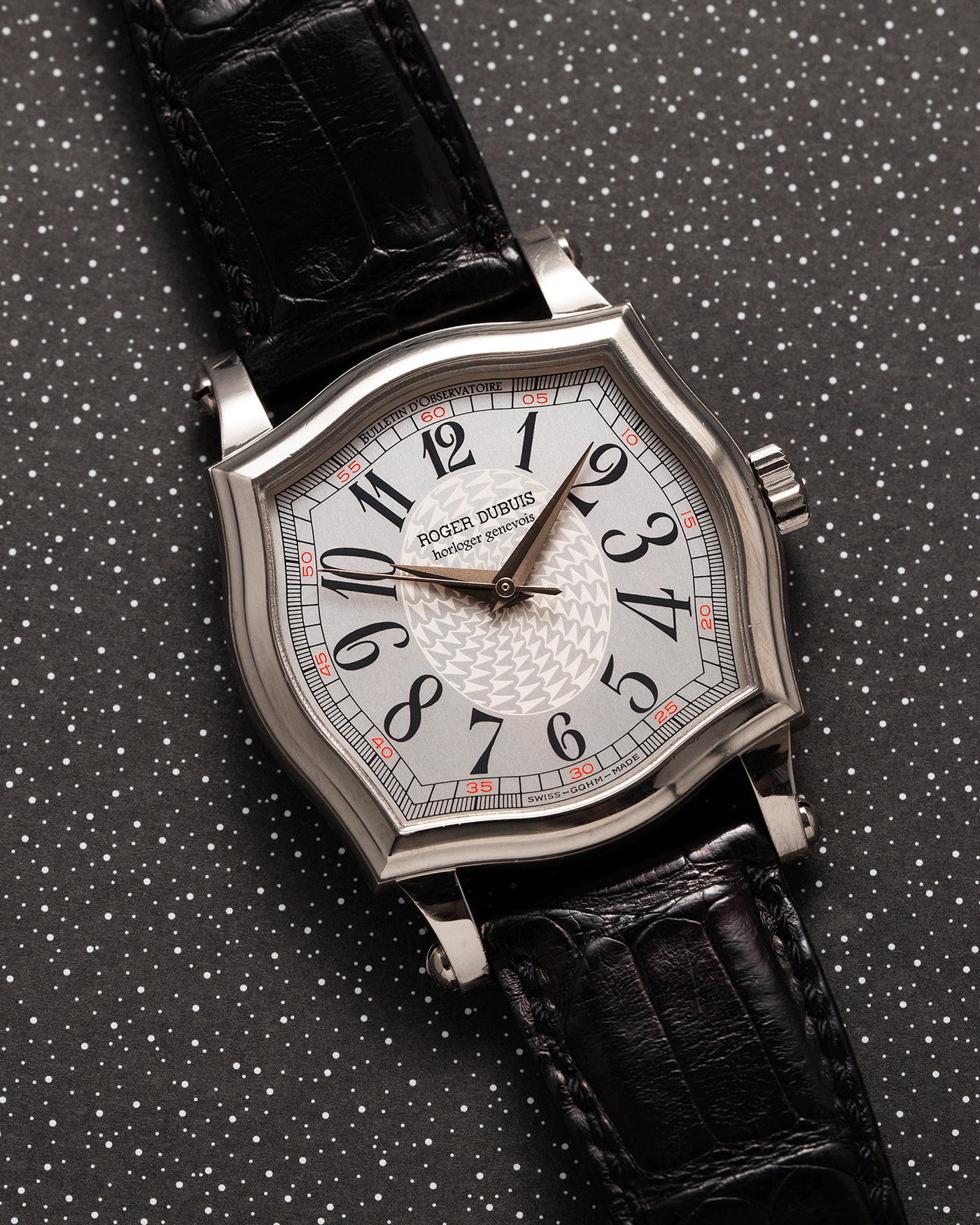 Brand: Roger Dubuis Year: 1990s Model: Sympathie 37 Material: 18k White Gold Movement: Cal RD 57 Case Diameter: 37mm Strap: Roger Dubuis Black Alligator with 18k White Gold Tang Buckle