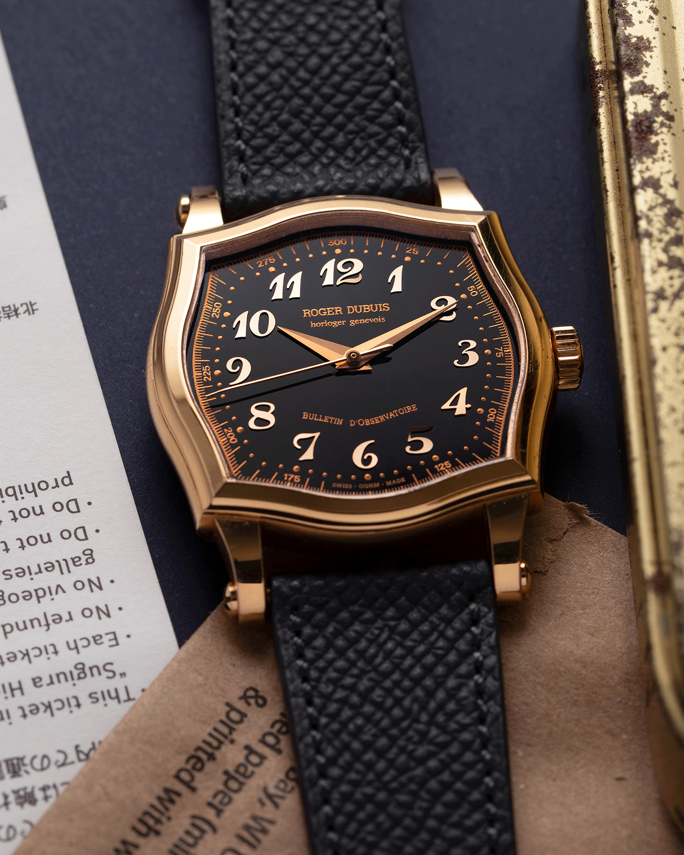 Brand: Roger Dubuis Year: 2000’s Model: Sympathie 37 Material: 18k Yellow Gold Movement: Cal RD 57 Case Diameter: 37mm Strap: Molequin X S.Song Black Grained Calf