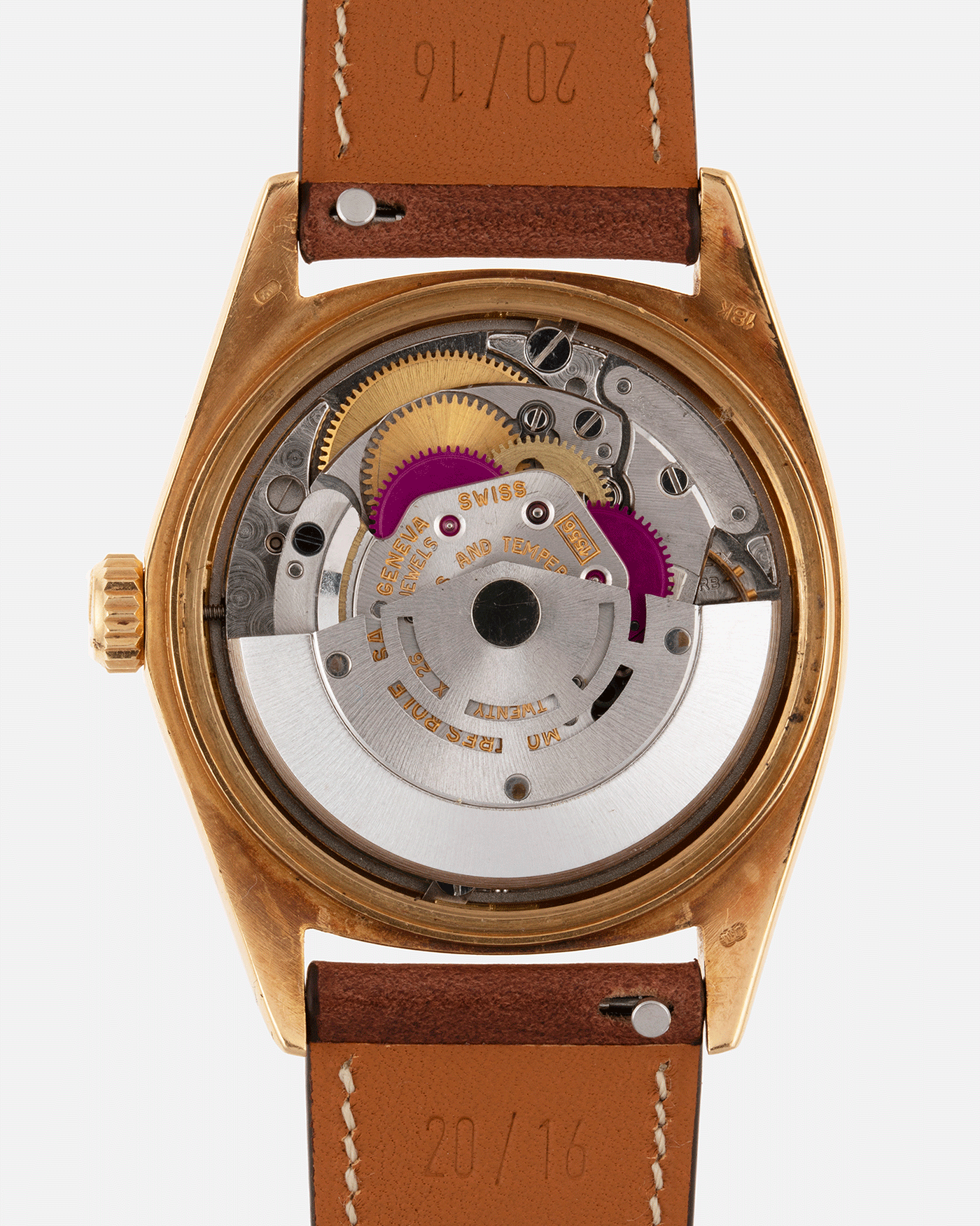 Brand: Rolex Year: 1978 Model: Day Date Reference Number: 1803 Serial Number: 5089385 Material: 18k Yellow Gold Movement: Cal. 1555 Case Diameter: 36mm Lug Width: 20mm Bracelet/Strap: Nostime Tobacco Brown Horween Shell Cordovan