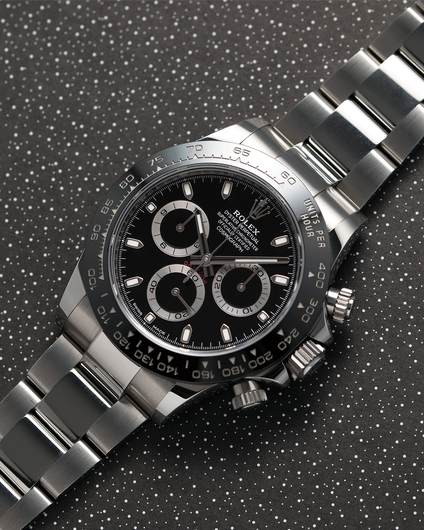 Brand: Rolex Year: 2019 Model: Daytona Reference: 116500 Material: Stainless Steel Movement: Calibre 4130 Case Diameter: 40mm Strap: Stainless Steel Rolex Oyster Bracelet