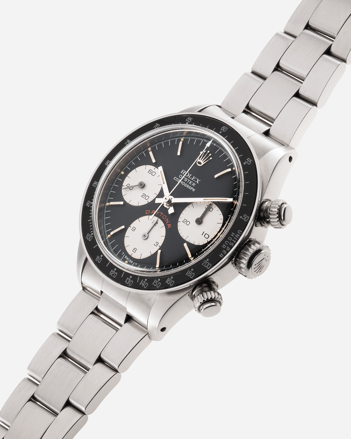 Brand: Rolex Year: 1979 Model: Cosmograph Daytona Reference Number: 6263 Serial Number: 5,8XX,XXX Material: Stainless Steel Movement: Valjoux 727 Case Diameter: 36mm Strap: Rolex 78350 Oyster Bracelet with 571 Endlinks