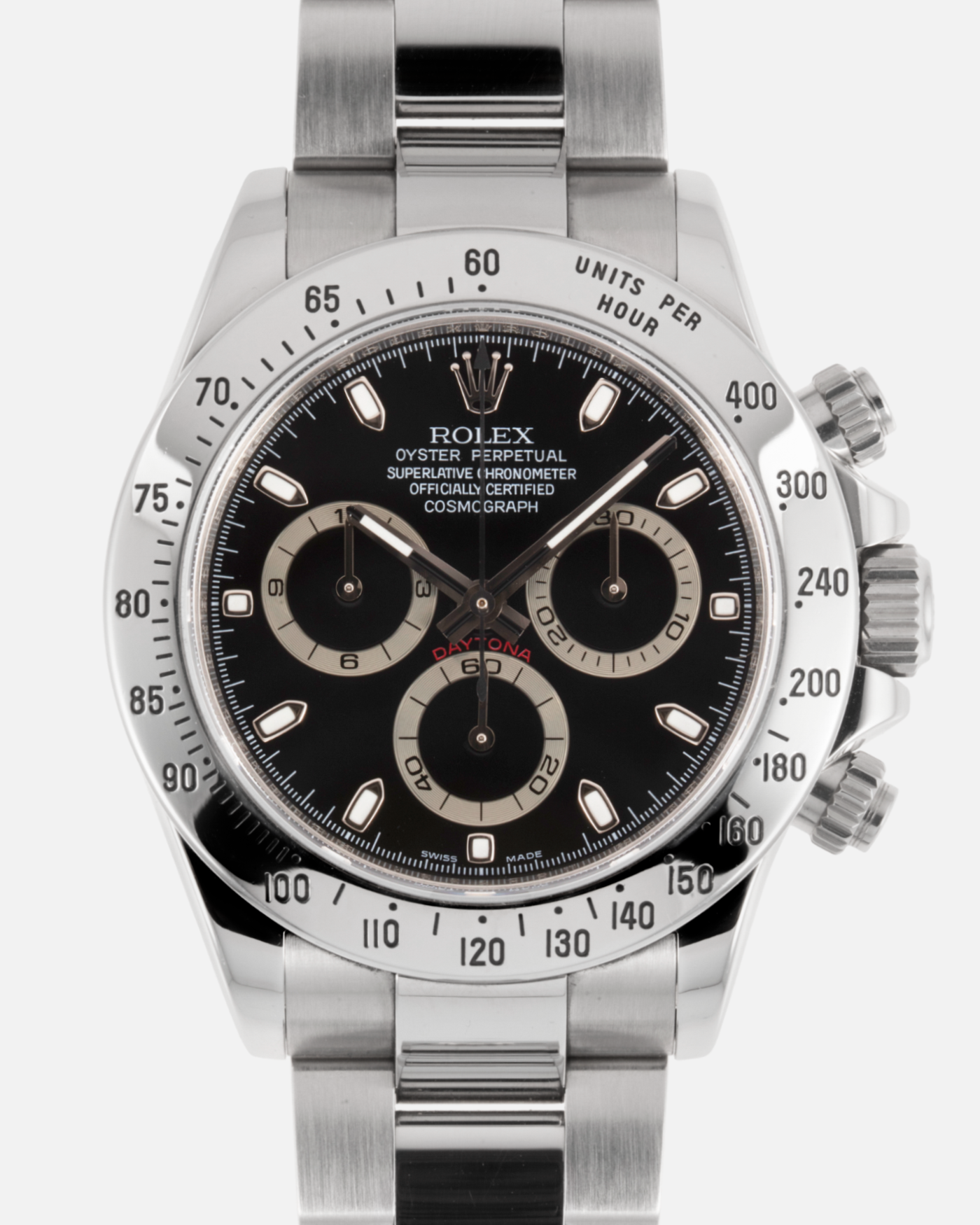 Brand: Rolex Year: 2007 Model: Daytona Reference: 116520 Material: Stainless Steel Movement: Calibre 4130 Case Diameter: 40mm Strap: Stainless Steel Rolex Oyster Bracelet