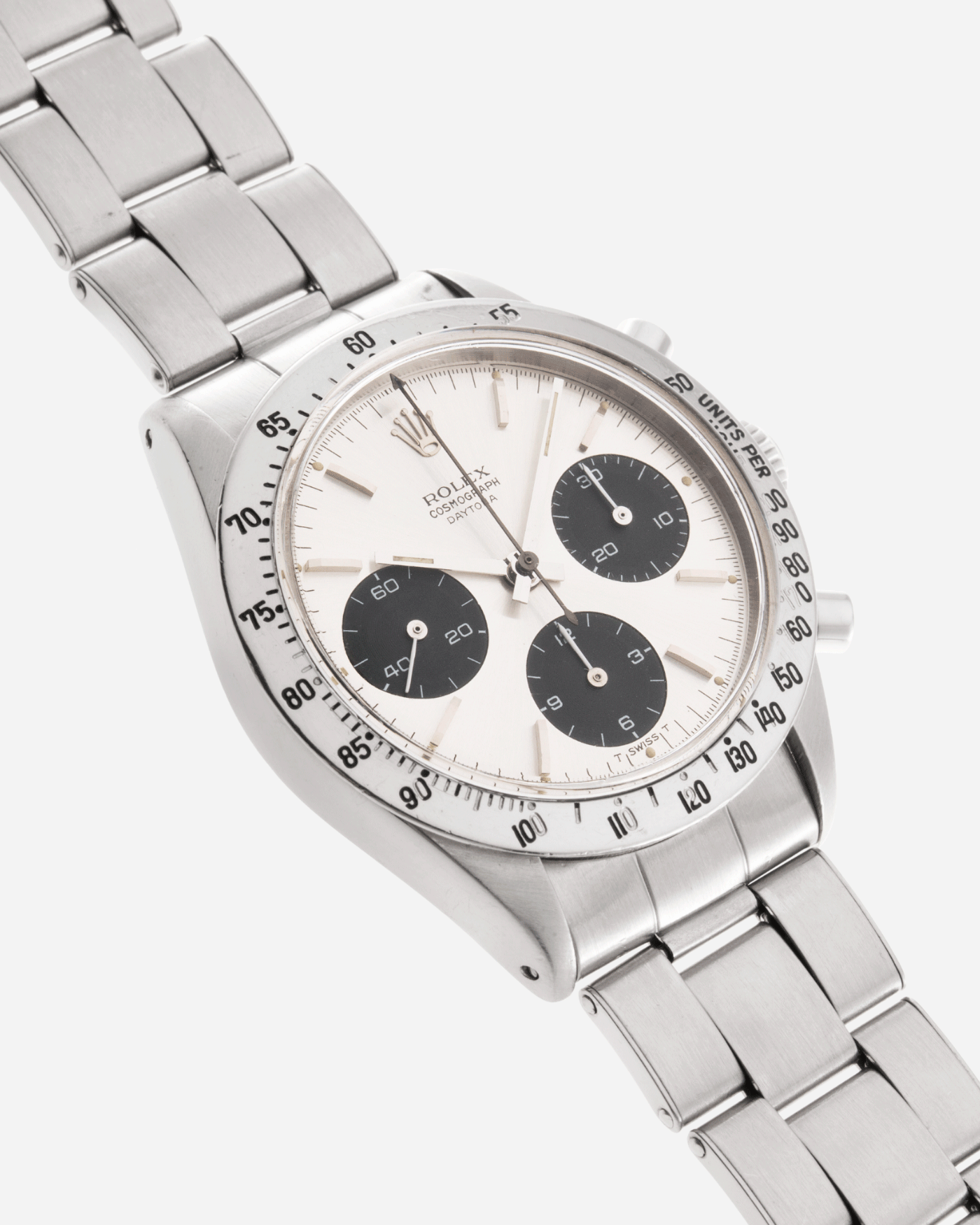 Brand: Rolex Year: 1966 Model: Cosmograph Daytona Reference Number: 6239 Serial Number: 1,4XX,XXX Material: Stainless Steel Movement: Valjoux 72 Case Diameter: 36.5mm Strap: Rolex 7205 Folded Oyster Bracelet with 57 Endlinks, Stamped 4.66