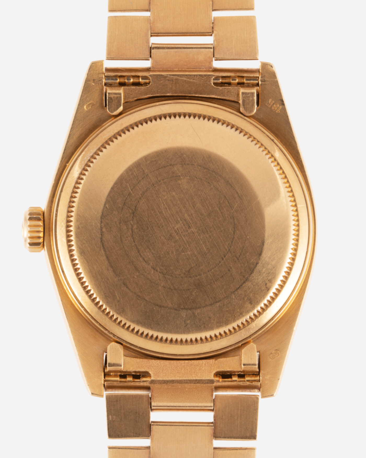Brand: Rolex Year: 1987 Model: Day Date Reference Number: 18038 Serial Number: 9,6XX,XXX Material: 18k Yellow Gold Movement: Cal. 3055 Case Diameter: 36mm Lug Width: 20mm Bracelet/Strap: Rolex 18k Solid Gold President Bracelet