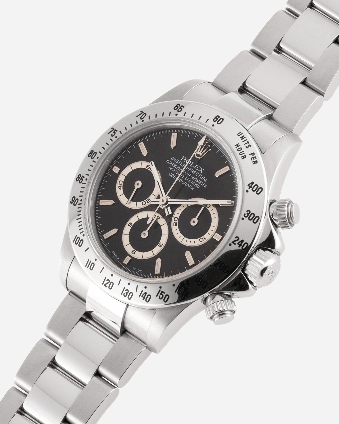 Brand: Rolex Year: 2000 Model: Cosmograph Daytona Reference Number: 16520 Material: Stainless Steel Movement: Rolex Zenith El Primero Caliber 4030  Case Diameter: 40mm Bracelet: Stainless Steel Rolex Oyster Bracelet