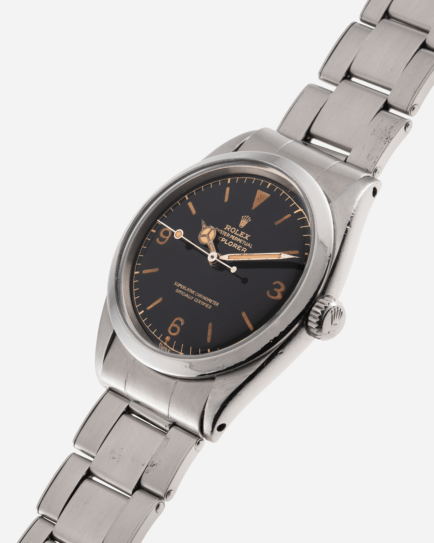 Brand: Rolex Year: Circa 1962 Model: Explorer Reference Number: 1016 Serial Number: 74XXXX Material: Stainless Steel Movement: Cal. 1560 Case Diameter: 36mm Lug Width: 20mm Bracelet/Strap: Rolex 7206 Rivet Bracelet with 58 end links dated 4.62