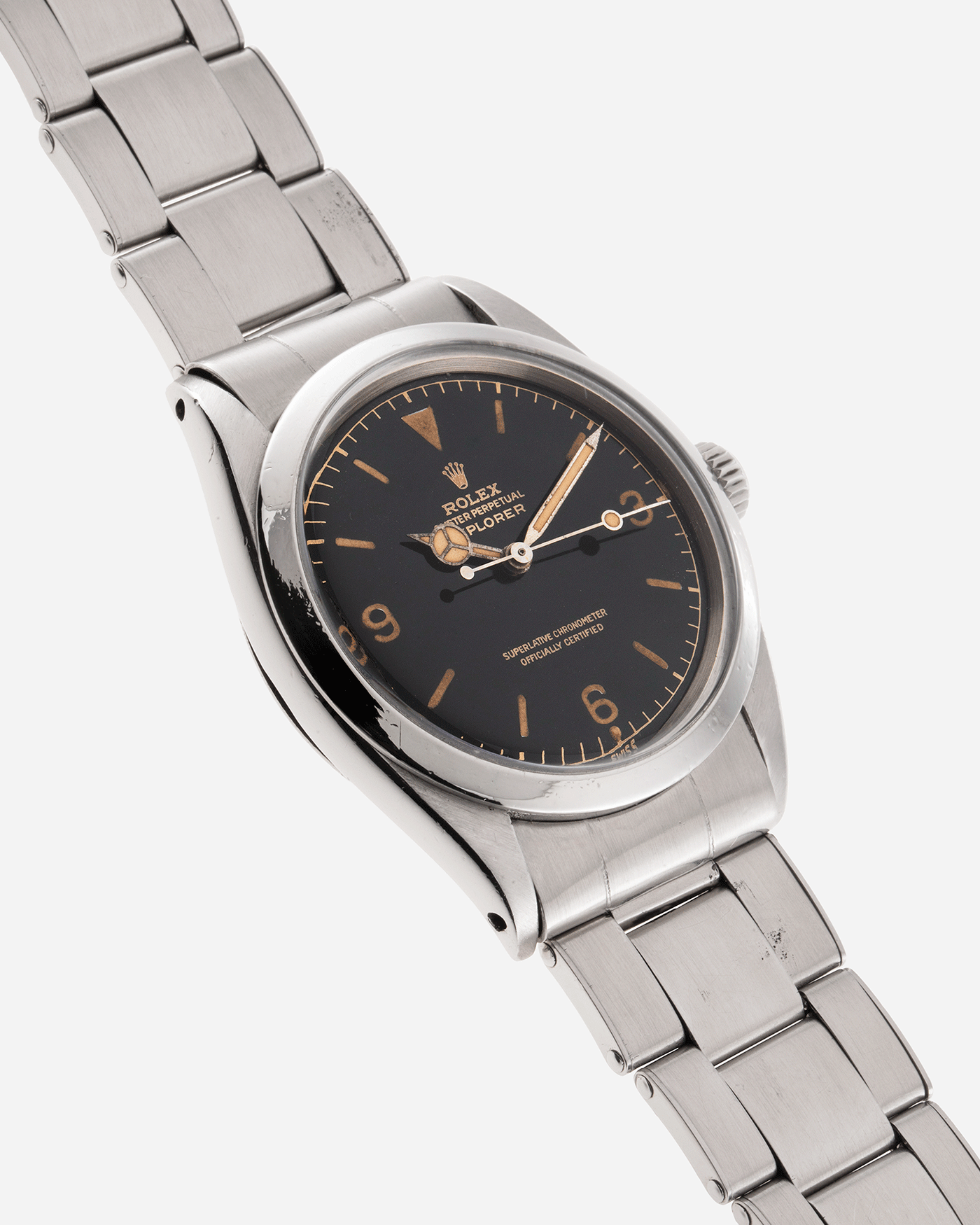 Brand: Rolex Year: Circa 1962 Model: Explorer Reference Number: 1016 Serial Number: 74XXXX Material: Stainless Steel Movement: Cal. 1560 Case Diameter: 36mm Lug Width: 20mm Bracelet/Strap: Rolex 7206 Rivet Bracelet with 58 end links dated 4.62