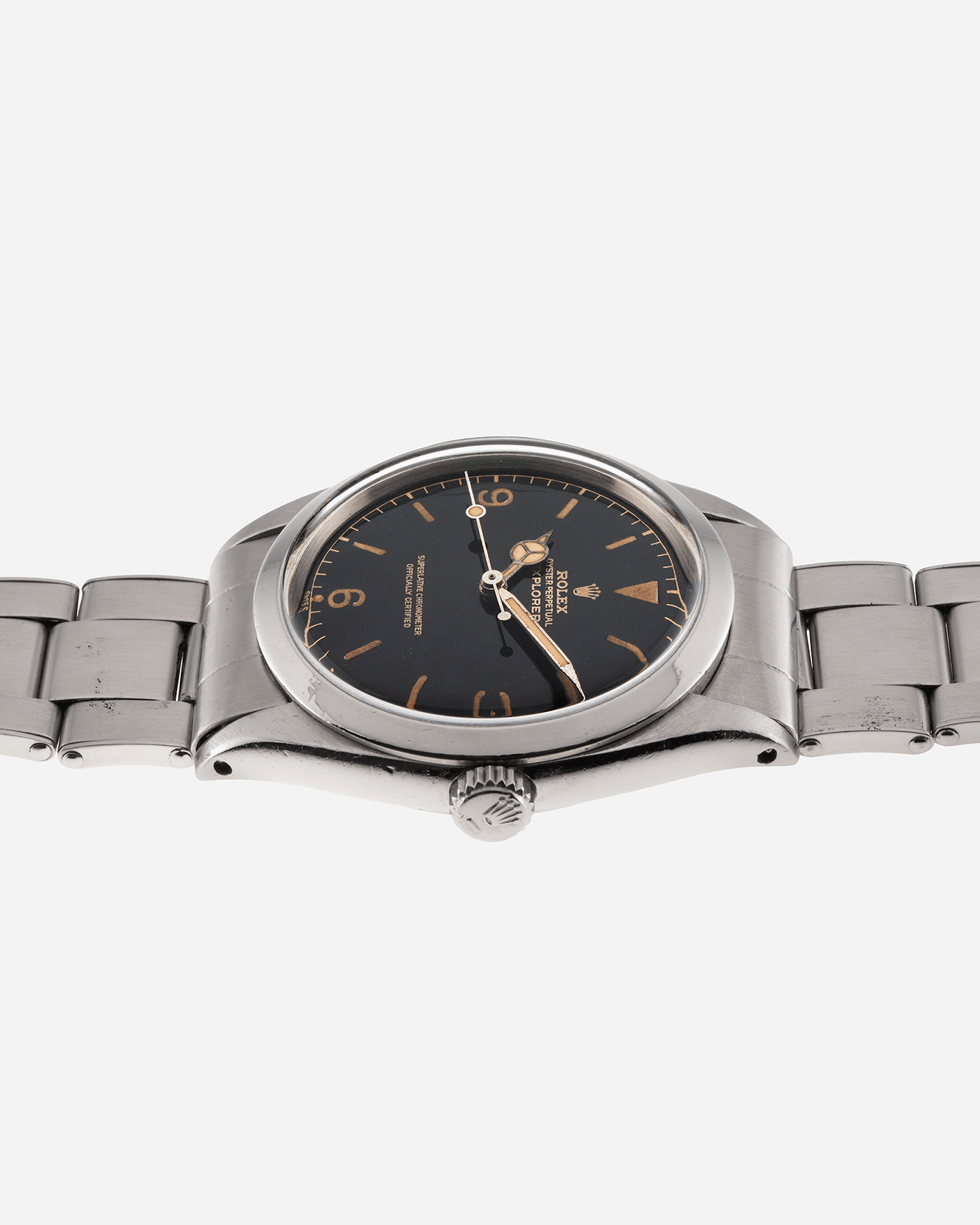 Brand: Rolex Year: Circa 1962 Model: Explorer Reference Number: 1016 Serial Number: 74XXXX Material: Stainless Steel Movement: Cal. 1560 Case Diameter: 36mm Lug Width: 20mm Bracelet/Strap: Rolex 7206 Rivet Bracelet with 58 end links dated 4.62