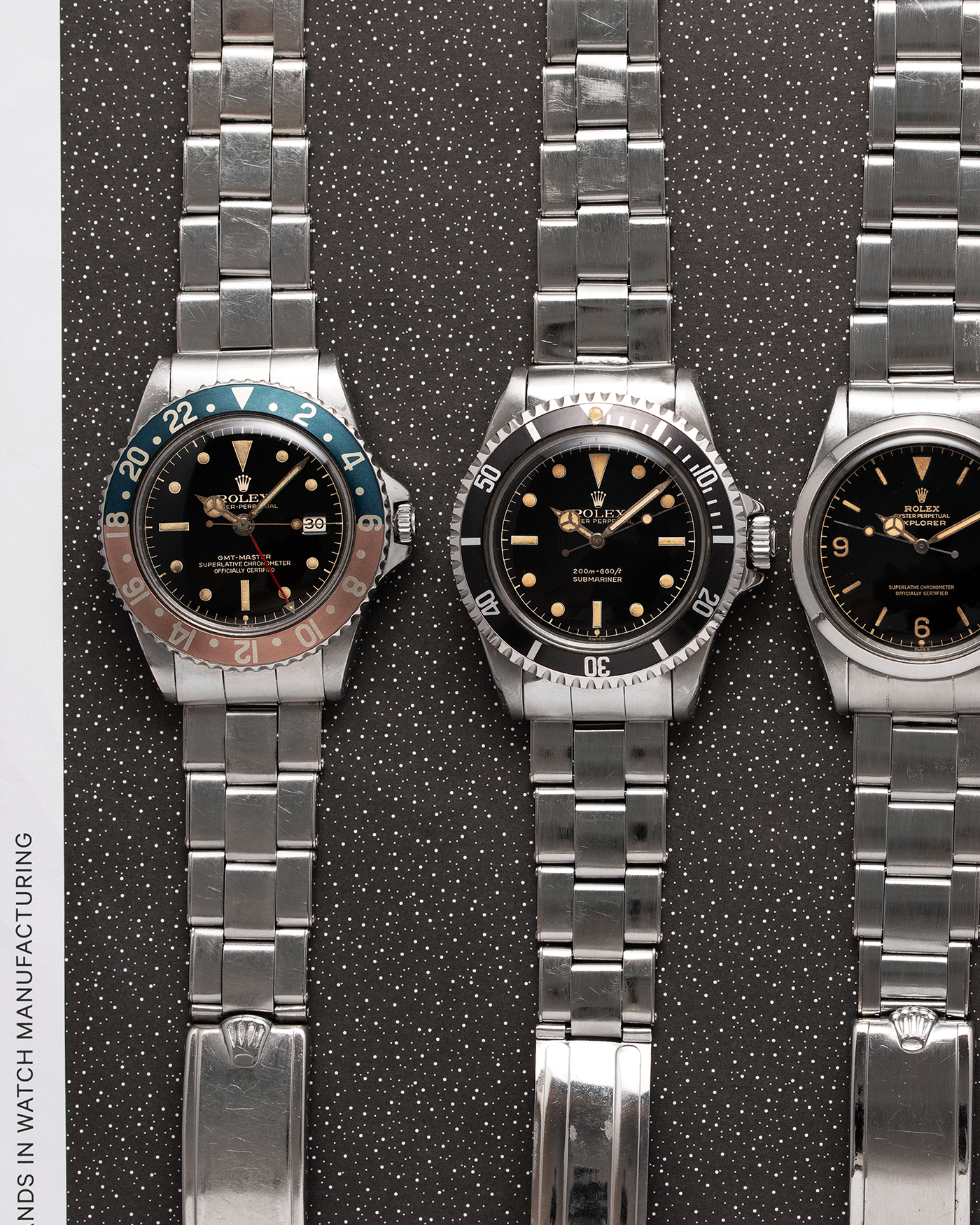 Brand: Rolex Year: 1963 Model: GMT-Master Reference Number: 1675 Serial Number: 87XXXX Material: Stainless Steel Movement: Cal. 1565 Case Diameter: 40mm Lug Width: 20mm Bracelet/Strap: Stainless Steel Rolex C&I Riveted Elastic Bracelet