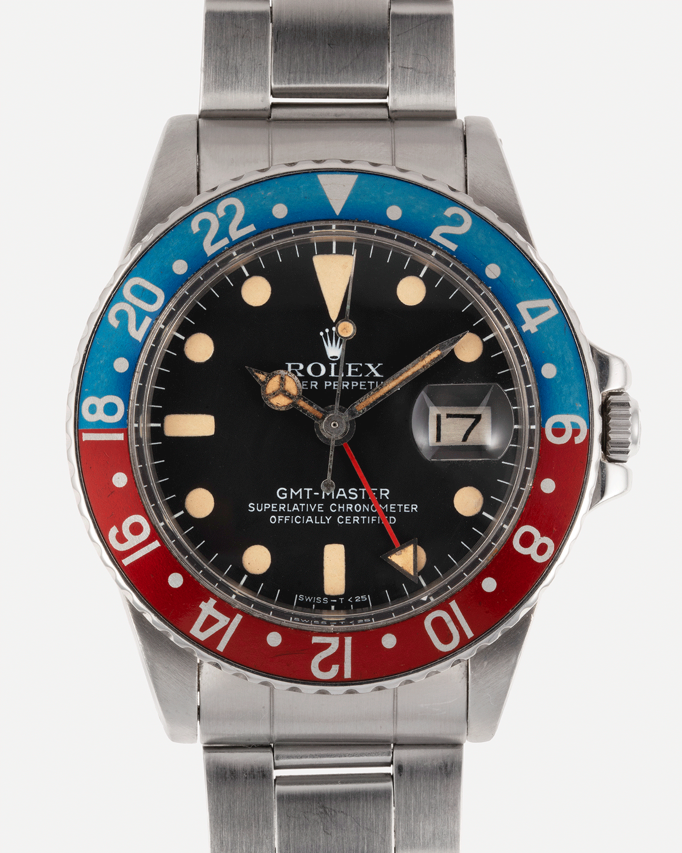 Brand: Rolex Year: 1978/79 Model: GMT-Master Reference Number: 1675 Serial Number: 5,73X,XXX Material: Stainless Steel Movement: Cal. 1570 Case Diameter: 40mm Lug Width: 20mm Bracelet: Rolex 7836 Folded Oyster Bracelet with ‘358’ end links