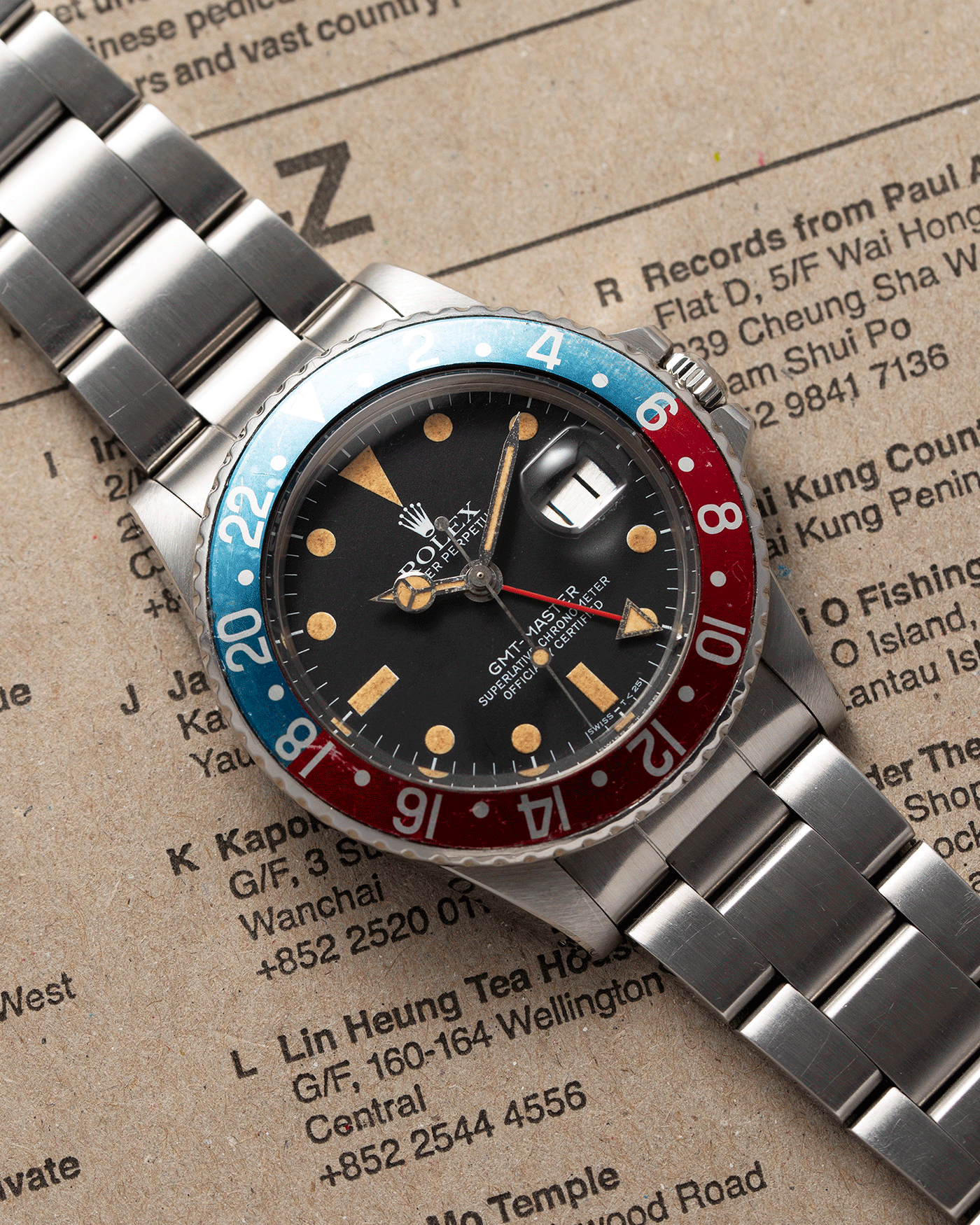 Brand: Rolex Year: 1977 Model: GMT-Master Reference Number: 1675 Serial Number: 519XXXX Material: Stainless Steel Movement: Cal. 1570 Case Diameter: 40mm Lug Width: 20mm Bracelet: Rolex 78360 Heavy Oyster Bracelet with 580 Endlinks and ‘A’ Stamp