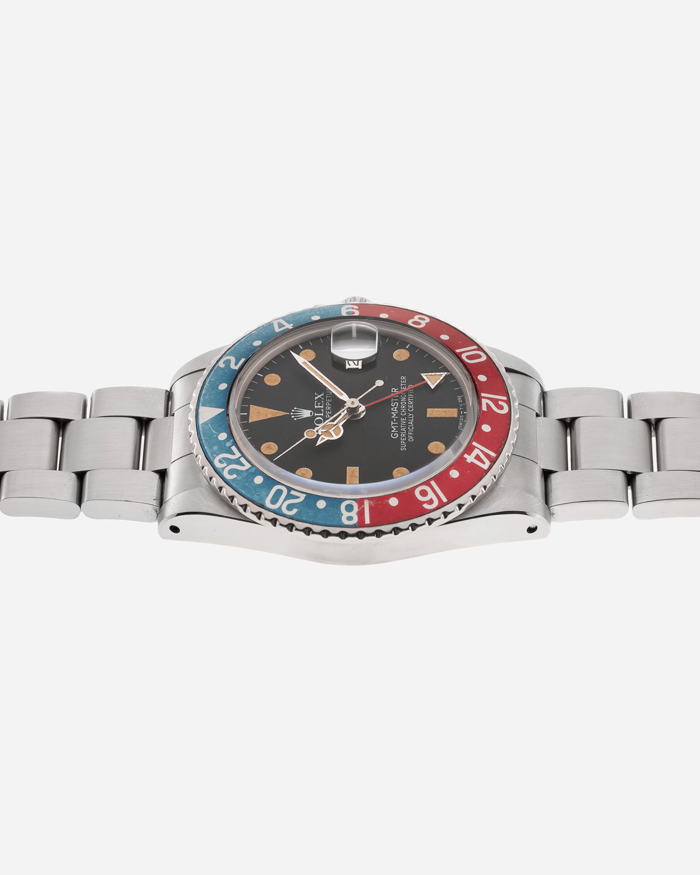 Brand: Rolex Year: 1977 Model: GMT-Master Reference Number: 1675 Serial Number: 519XXXX Material: Stainless Steel Movement: Cal. 1570 Case Diameter: 40mm Lug Width: 20mm Bracelet: Rolex 78360 Heavy Oyster Bracelet with 580 Endlinks and ‘A’ Stamp