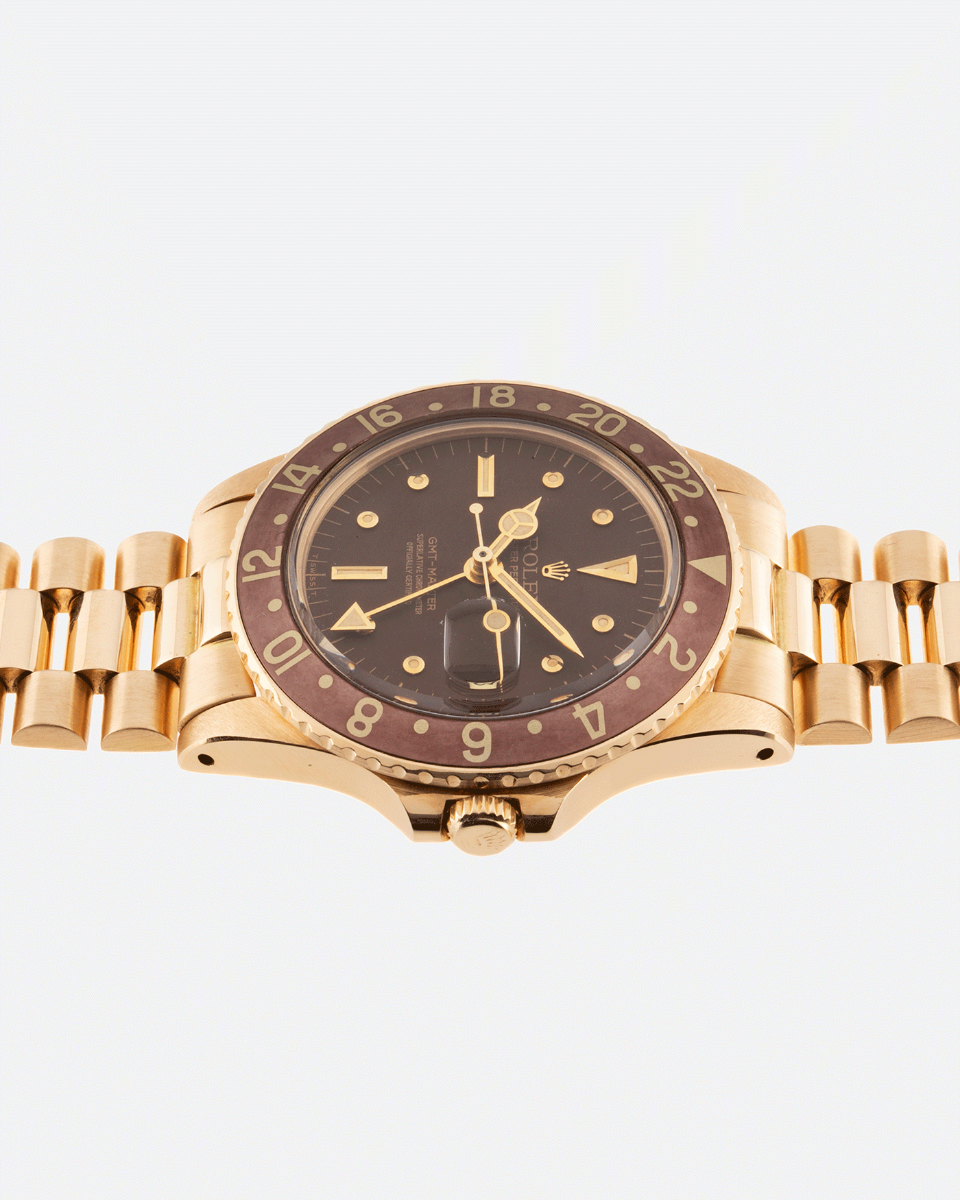 Brand: Rolex Year: 1978 Model: GMT-Master Reference Number: 1675 Serial Number: 5.3 mil Material: 18k Yellow Gold Movement: Cal. 1570 Case Diameter: 40mm Lug Width: 20mm Strap: 18k Yellow Gold Rolex President Bracelet