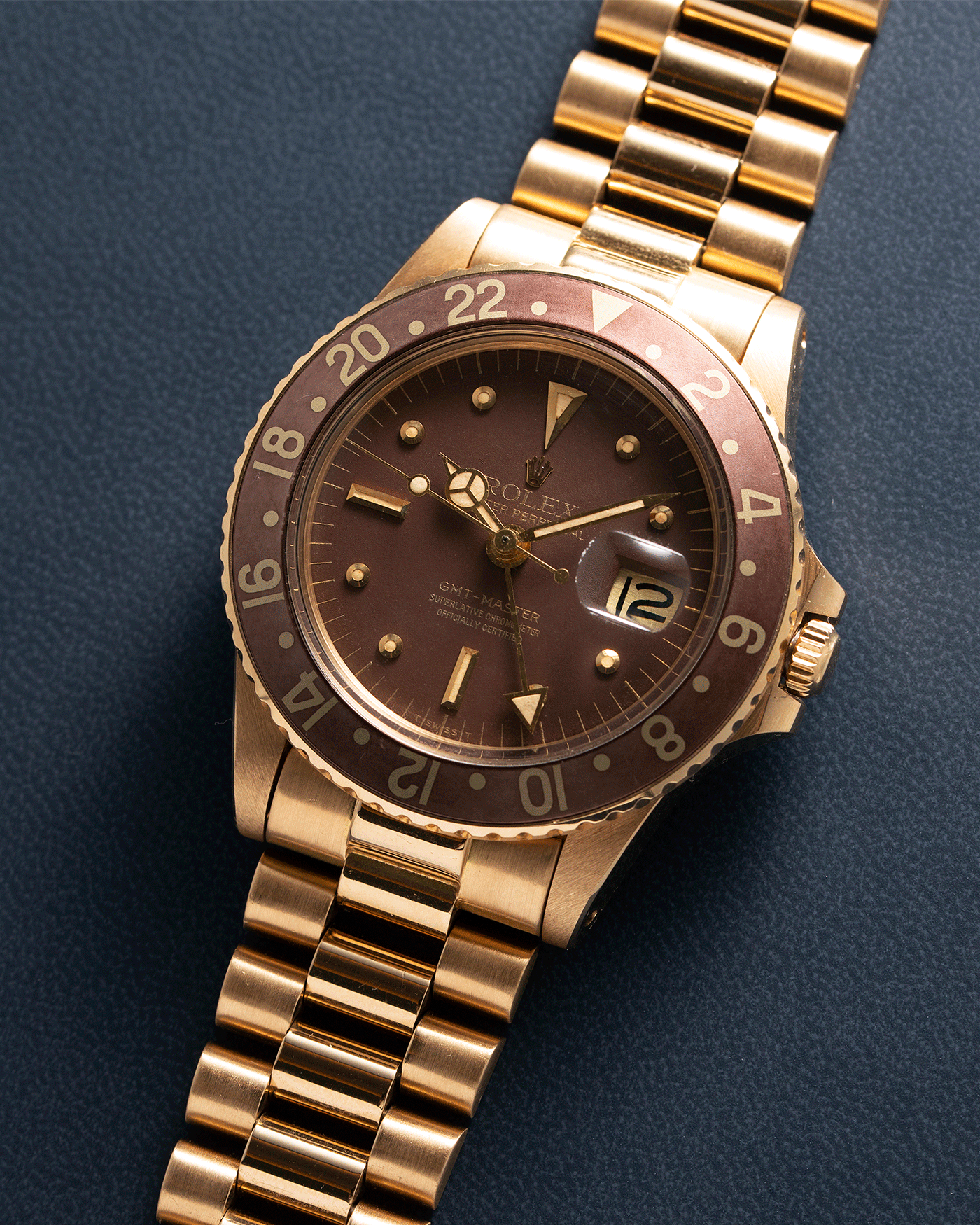 Brand: Rolex Year: 1978 Model: GMT-Master Reference Number: 1675 Serial Number: 5.3 mil Material: 18k Yellow Gold Movement: Cal. 1570 Case Diameter: 40mm Lug Width: 20mm Strap: 18k Yellow Gold Rolex President Bracelet