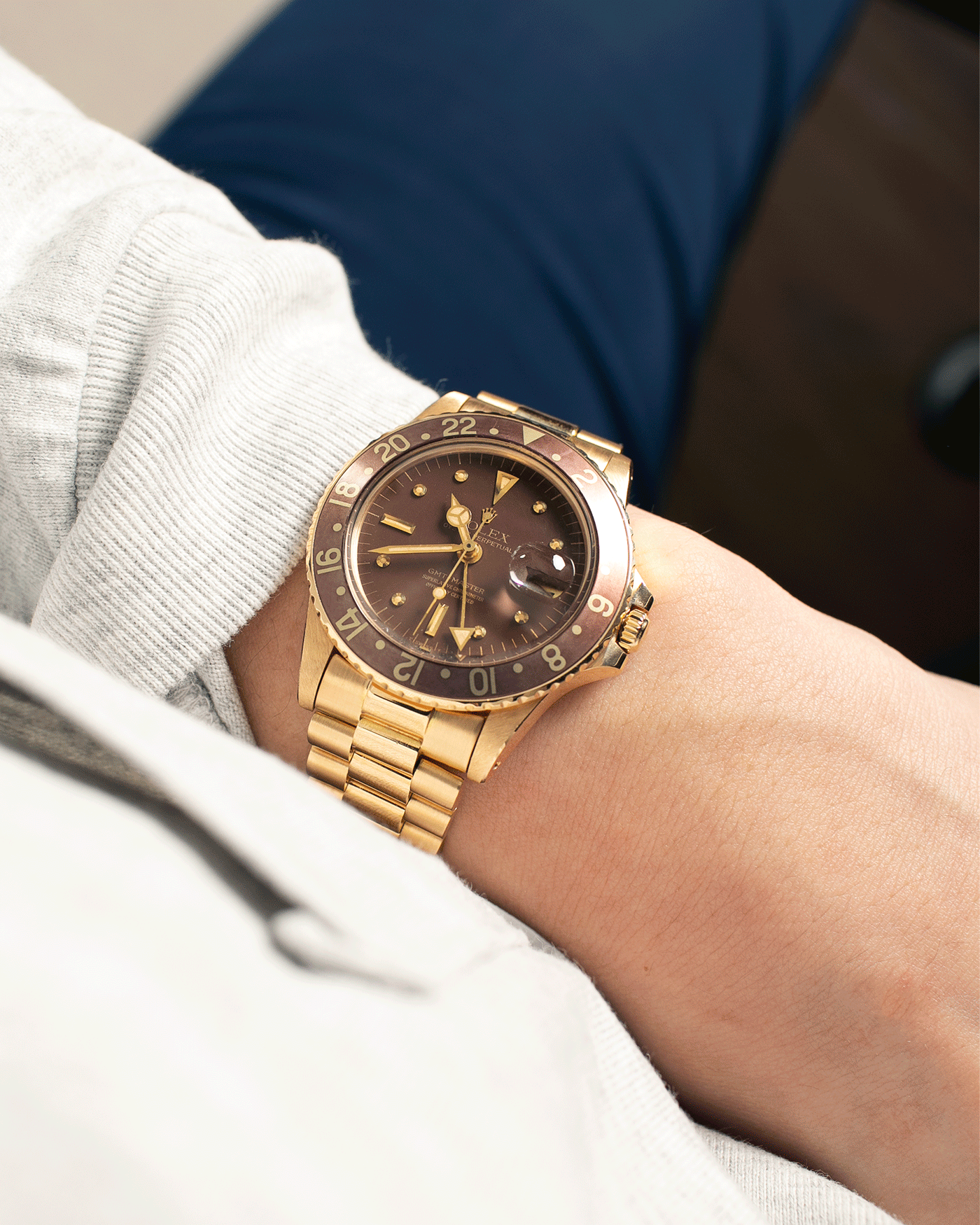 Brand: Rolex Year: 1978 Model: GMT-Master Reference Number: 1675 Serial Number: 5.3 mil Material: 18k Yellow Gold Movement: Cal. 1570 Case Diameter: 40mm Lug Width: 20mm Strap: 18k Yellow Gold Rolex President Bracelet