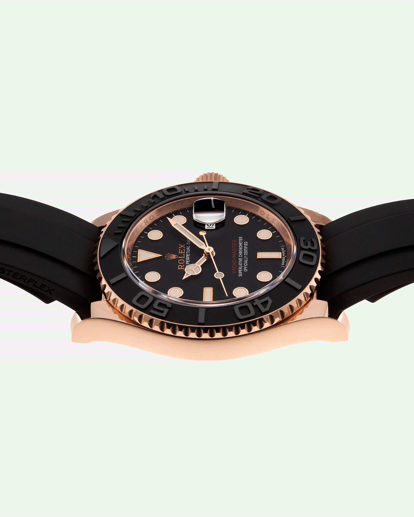 Brand: Rolex Year: 2019 Model: Yachtmaster Reference Number: 116655 Material: 18k Everose Gold Movement: Cal 3135 Case Diameter: 40mm Bracelet: Rolex Oysterflex Bracelet with 18k Everose Gold Clasp