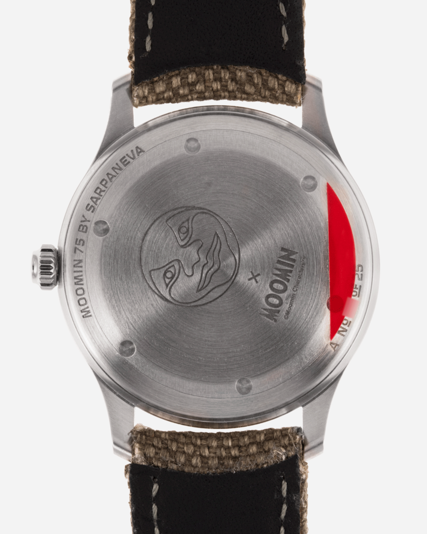 Brand: Sarpaneva S.U.F. Year: 2020 Model: Moomin Material: Stainless Steel Movement: Soprod A10 Case Diameter: 38.7mm Bracelet/Strap: Sarpaneva S.U.F. Green Textile Strap