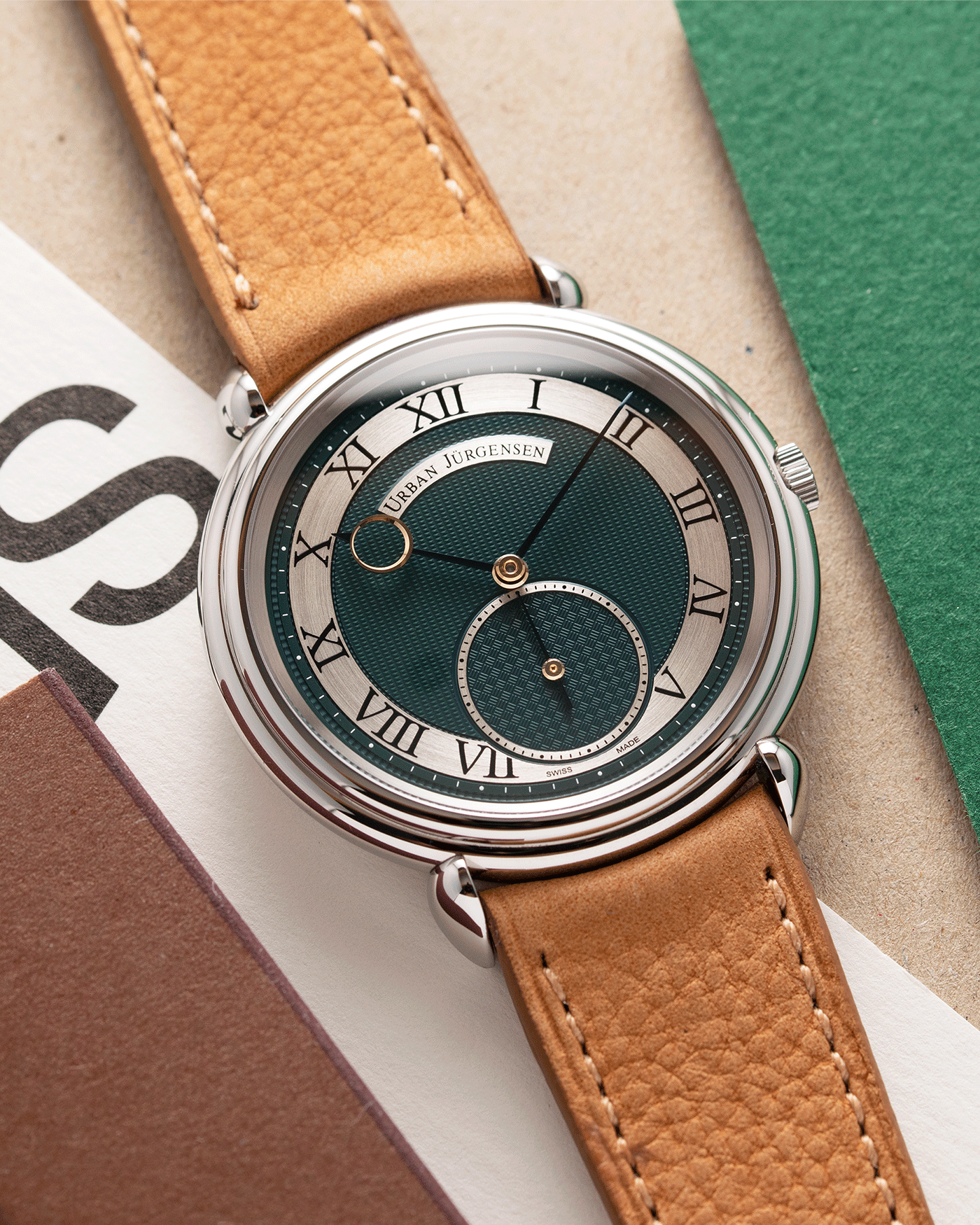Brand: Urban Jurgensen Year: 2020 Model: Big 8 London Edition Material: Stainless Steel Movement: Frederic Piguet cal. 1160 Case Diameter: 40mm Strap: Chestnut Brown Suede Strap by A Collected Man and Stainless Steel Urban Jurgensen Tang Buckle