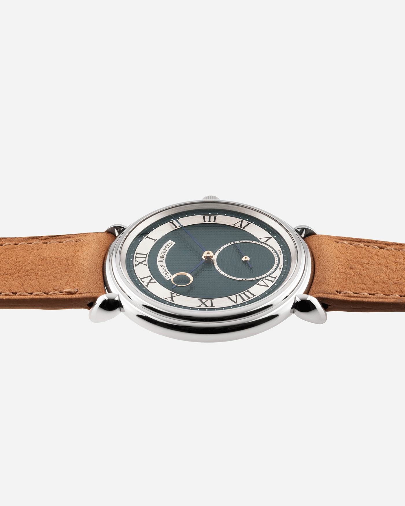 Brand: Urban Jurgensen Year: 2020 Model: Big 8 London Edition Material: Stainless Steel Movement: Frederic Piguet cal. 1160 Case Diameter: 40mm Strap: Chestnut Brown Suede Strap by A Collected Man and Stainless Steel Urban Jurgensen Tang Buckle