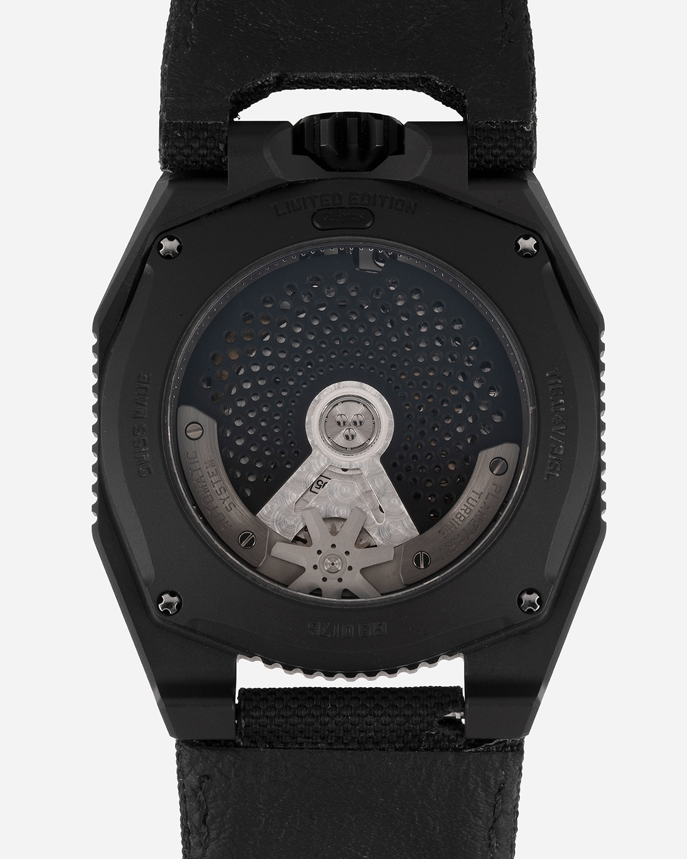 Brand: Urwerk Year: 2019 Model: UR100 Spacetime Material: Steel and Titanium, PVD Coated Movement: Urwerk Cal. 12.01 Case Diameter: 41mm Bracelet/Strap: Urwerk Black Textile Strap