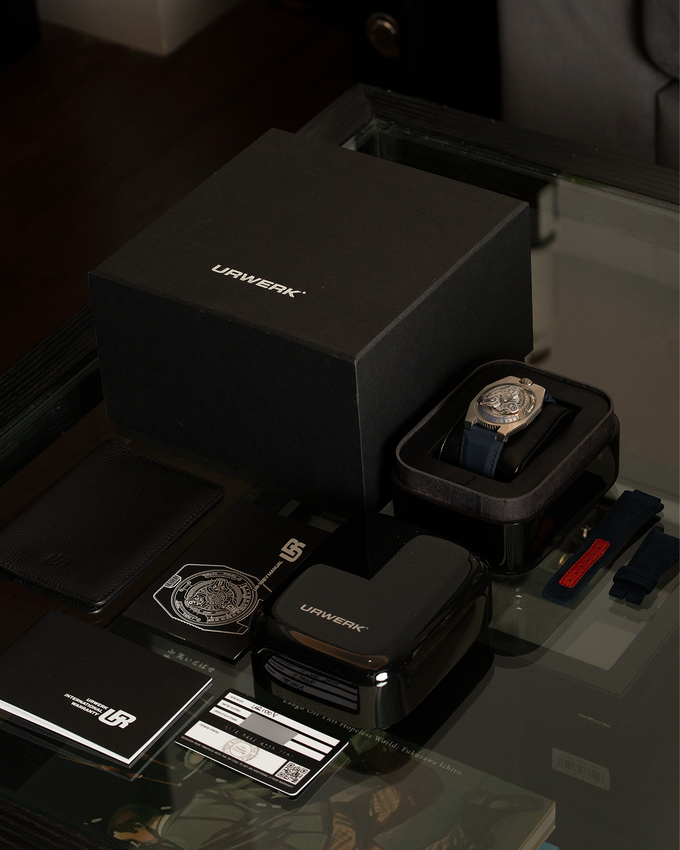 Brand: Urwerk Year: 2020 Model: UR100 Spacetime Material: Stainless Steel Movement: Urwerk Cal. 12.01 Case Diameter: 41mm Bracelet/Strap: Urwerk Blue Textile Strap