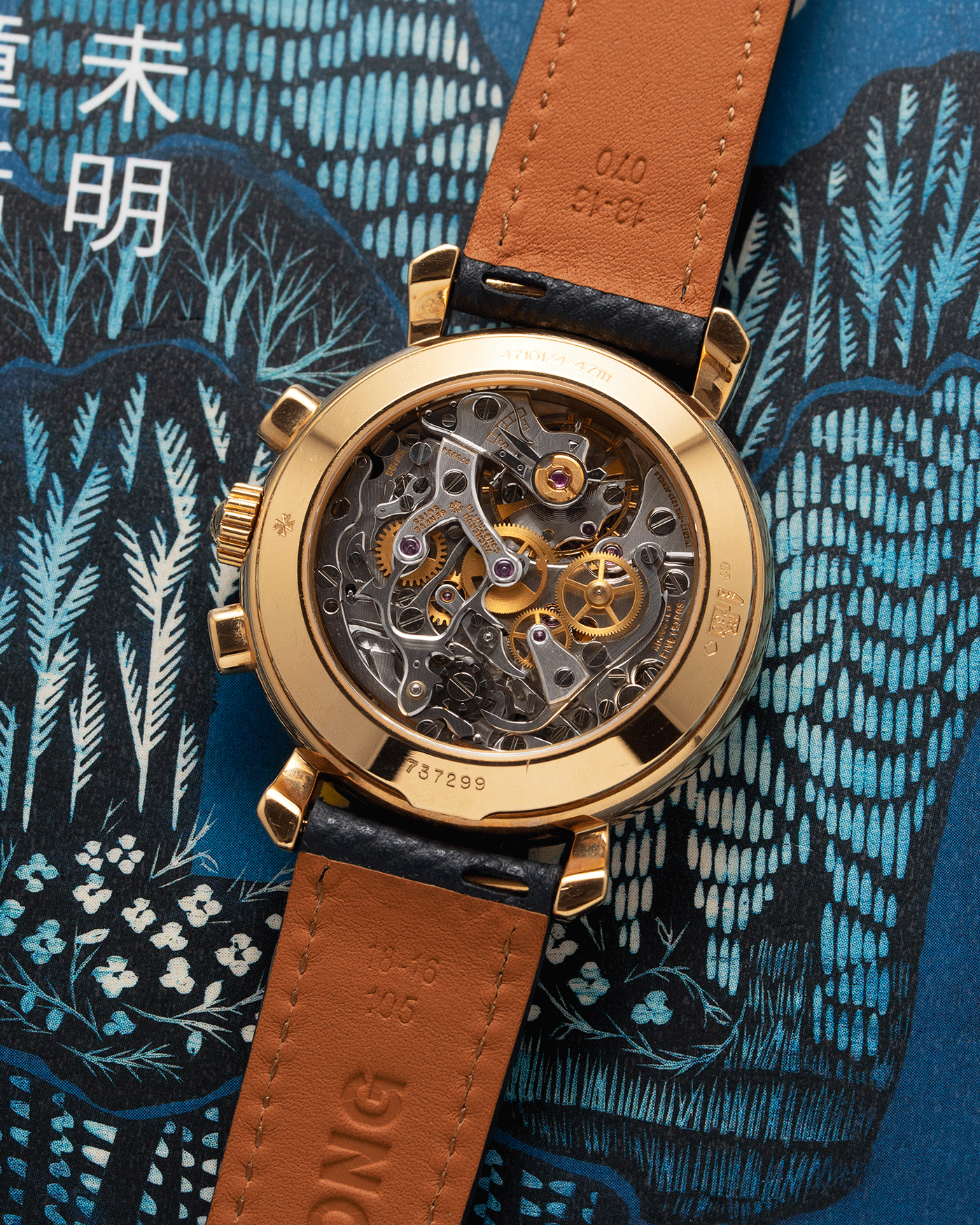 Brand: Vacheron Constantin Year: 1990’s Model: Les Historiques Chronograph Reference Number: 47101 Material: 18k Yellow Gold Movement: Lemania 2320 Based Cal. 1141 Case Diameter: 37mm Bracelet: Molequin Anthracite Textured Calf with 18k Yellow Gold Tang Buckle