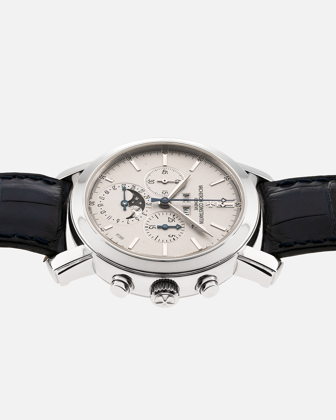Brand: Vacheron Constantin Year: 2007 Model: Excellence Platine Collection, Perpetual Calendar Chronograph Reference Number: 47212 Material: Platinum Movement: Cal. 1141 QPR Case Diameter: 42mm Bracelet: Vacheron Constantin Navy Blue Alligator with Platinum Deployant Clasp