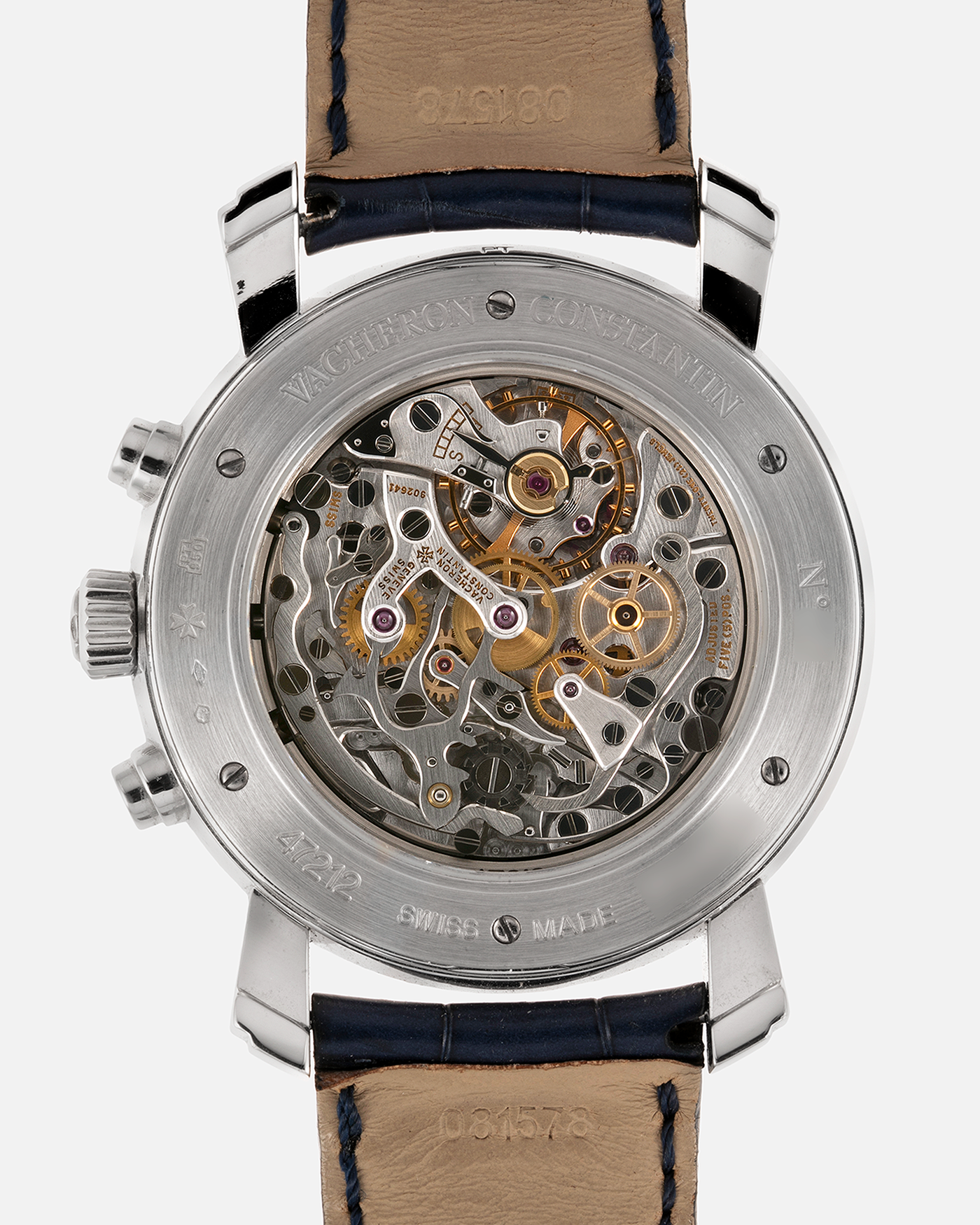 Brand: Vacheron Constantin Year: 2007 Model: Excellence Platine Collection, Perpetual Calendar Chronograph Reference Number: 47212 Material: Platinum Movement: Cal. 1141 QPR Case Diameter: 42mm Bracelet: Vacheron Constantin Navy Blue Alligator with Platinum Deployant Clasp